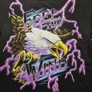 VTG USA Thunder Feel The Wind Eagle Lightning Tee Men's XL Black Single‎ Stitch